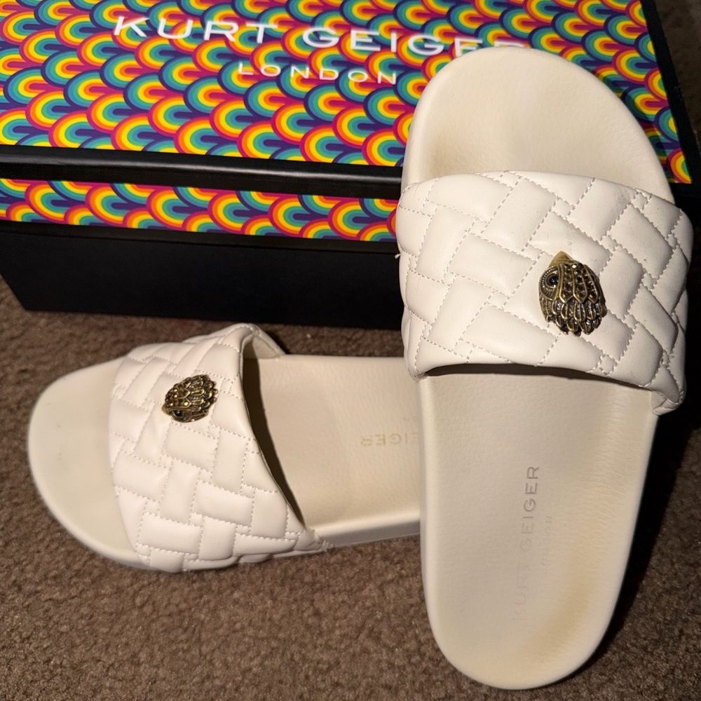 Kurt Geiger Cream Woven Slide Sandals